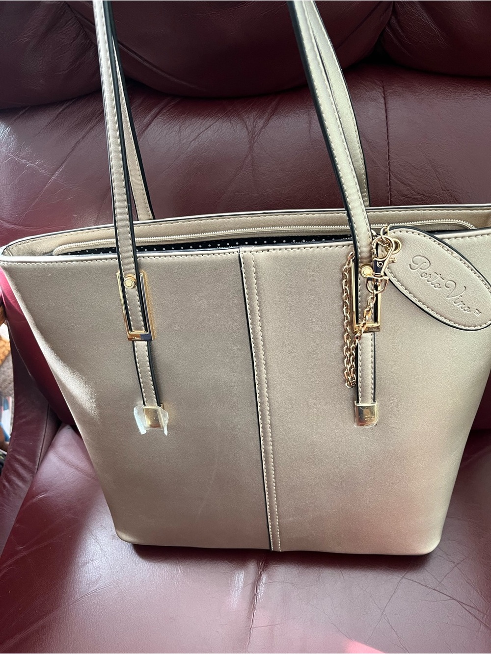 Taupe Tote Bag with Gold Hardware
